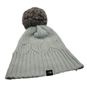 The North Face Beanie Hat Toque Cable‎ Oh Mega Aqua Large Pom Pom One Size SEE